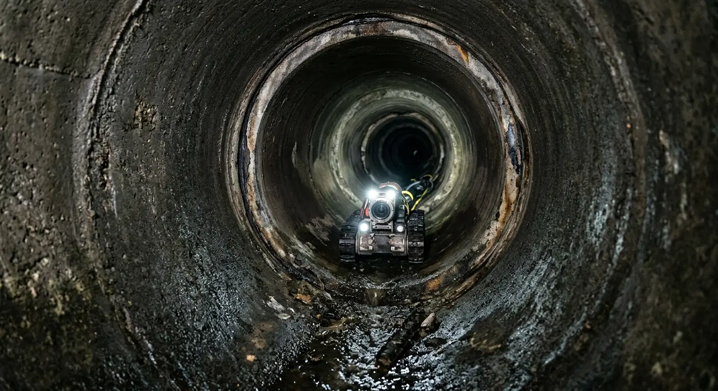 Robotic sewer camera inspecting pipe interior for Sewer Line Cleaning in Larkin